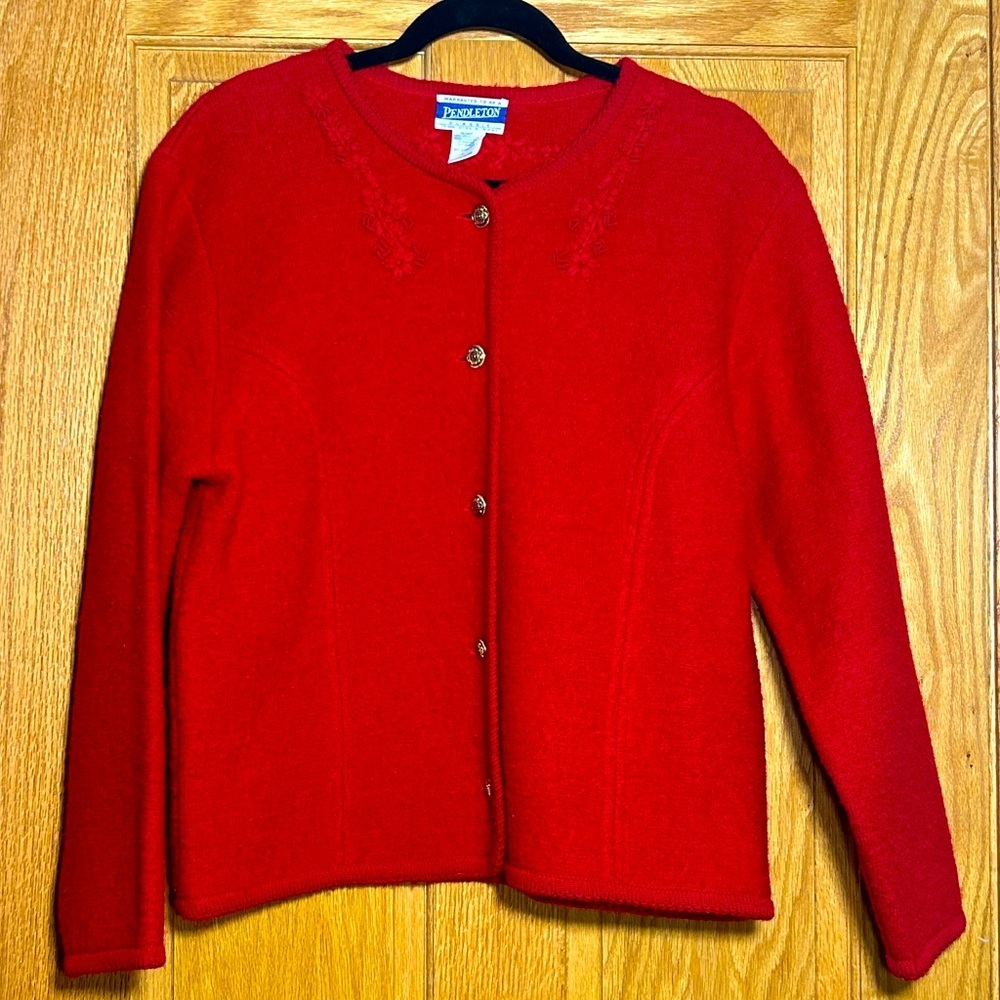Pendleton 100% Virgin Wool Long Sleeve Crew Neck Vintage Cardigan Sweater Size L
